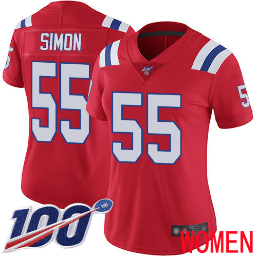 New England Patriots Football #55 Vapor Untouchable 100th Season Limited Red Women John Simon Alternate NFL Jersey